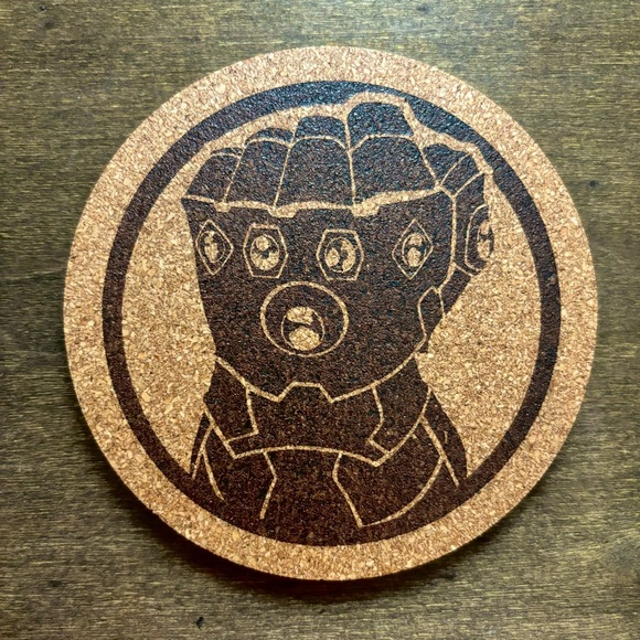 Thanos Infinity Gauntlet Laser Engraved Cork Coaster - Picture 1 of 5